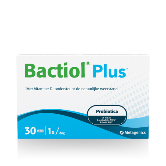 Metagenics Bactiol Plus probiotic capsules containing micro-organisms, 30 capsules for gut health support.