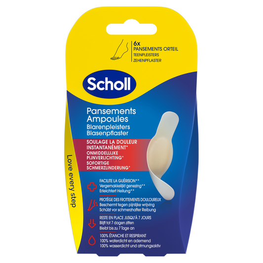 Scholl Blarenpleisters voor tenen, 6 stuks, pleisters en tape, zachte huidbescherming voor blaren op tenen.