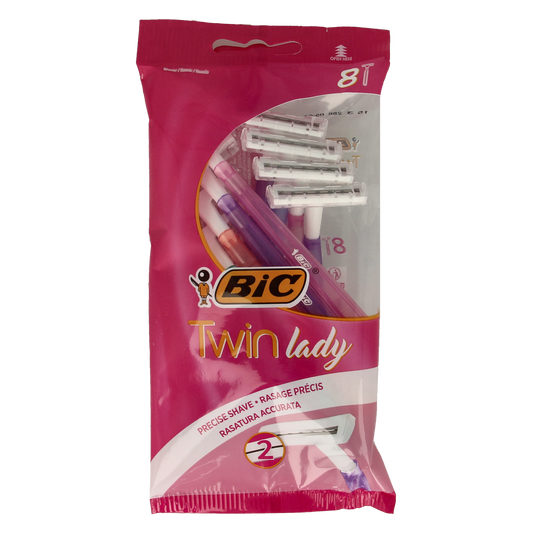 BIC Twin Lady shaver pouch with 8 scheerinstrumenten, compact and portable for personal grooming and shaving needs.