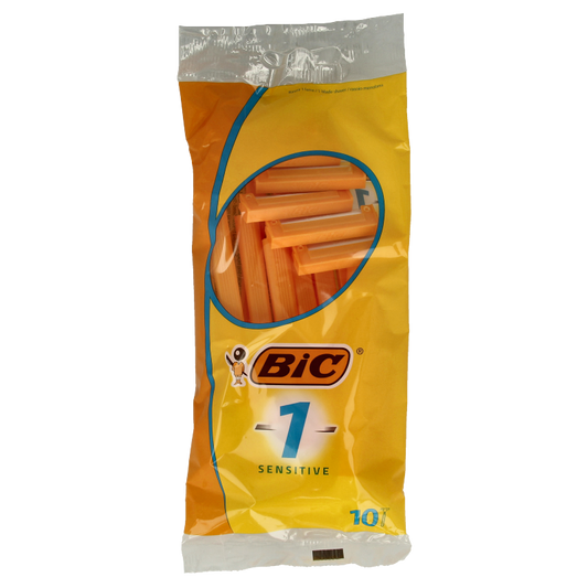 BIC Sensitive razor blades in a pack of 10, compatible with shavers, designed for gentle and effective shaving.
