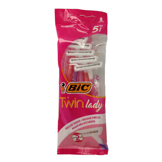 BIC Lady twin pouch shaving blades, 5-pack of scheerinstrumenten with double blades in a compact pouch.