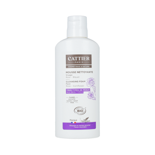Cattier Reinigingsschuim Nuage Celeste facial cleansing foam in 150ml bottle, gentle skincare product for clean, fresh skin