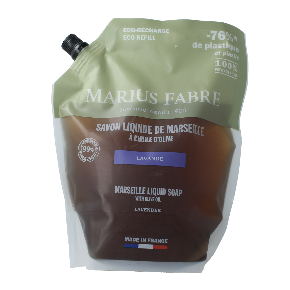 Marius Fabre lavender soap refill 1 liter bottle, natural liquid soap for gentle cleansing and aromatic lavender scent
