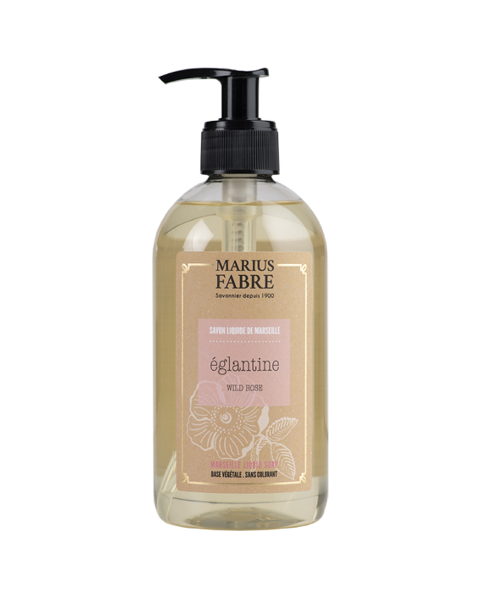 Marius Fabre Zeep wilde roos with pomp, 400ml, a fragrant floral soap in a decorative bottle.
