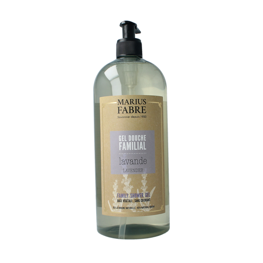 Marius Fabre lavender shower gel in 1-liter bottle, gentle bad en douche with calming lavender scent.