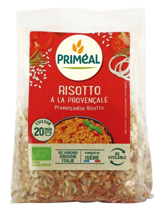 Primeal Provencal-style organic risotto in 300g package, showing the rice grains and packaging label.