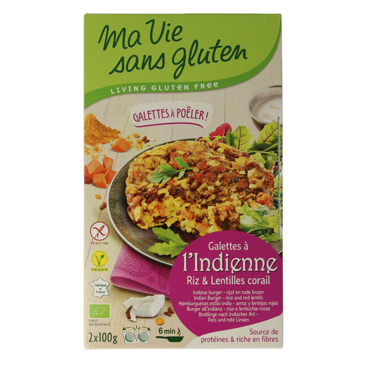 Ma Vie Sans Indiase rijstburgers 2 x 100g vegan glutenvrij bio 2.00 Stuks