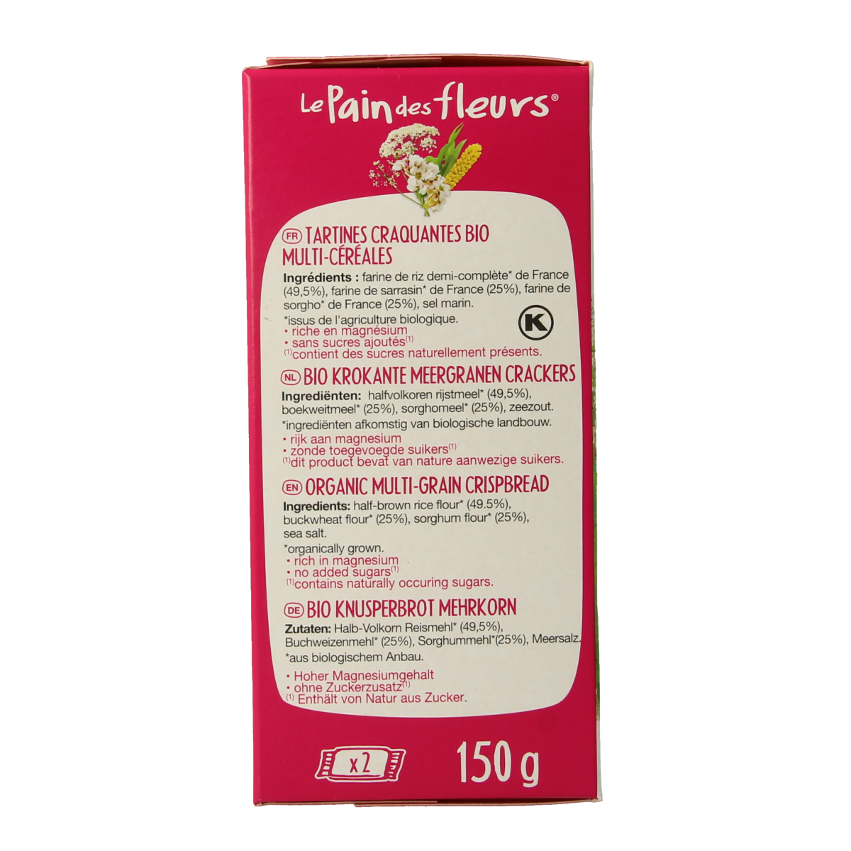 Pain Des Fleurs Krokante crackers meergranen glutenvrij bio 150.00 Gram