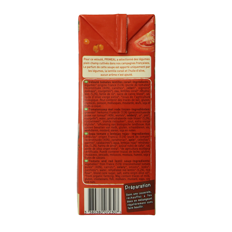 Primeal Veloute gebonden soep tomaat linzen bio 1 Liter