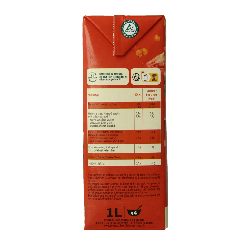 Primeal Veloute gebonden soep tomaat linzen bio 1 Liter