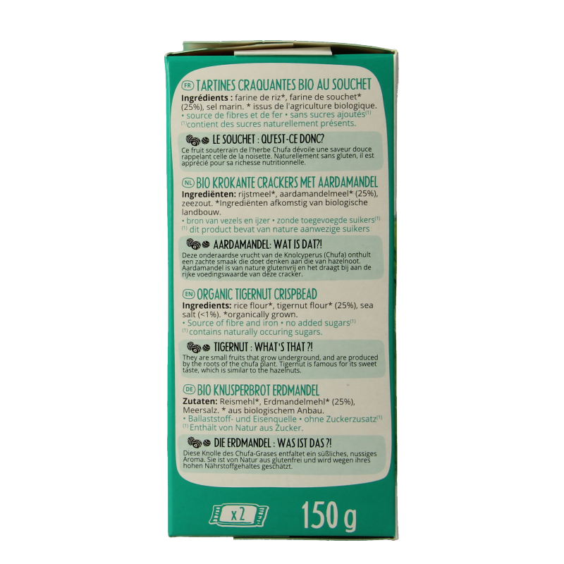Pain Des Fleurs Krokante crackers aardamandel glutenvrij bio 150 Gram