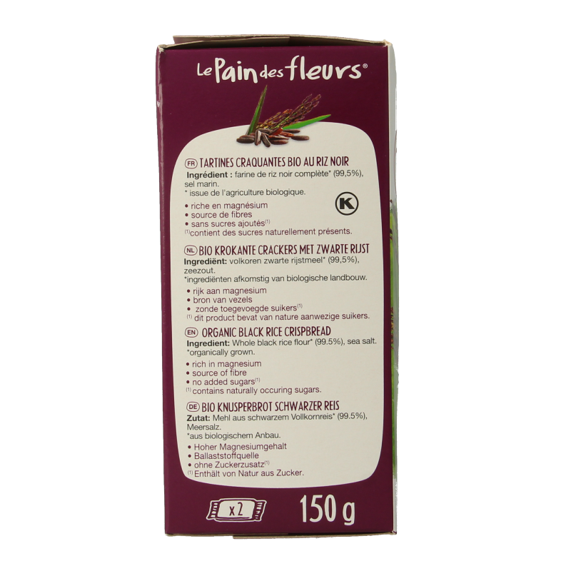 Pain Des Fleurs Krokante crackers zwarte rijst glutenvrij bio 150 Gram