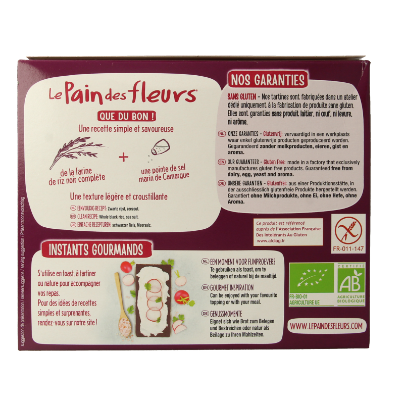 Pain Des Fleurs Krokante crackers zwarte rijst glutenvrij bio 150 Gram