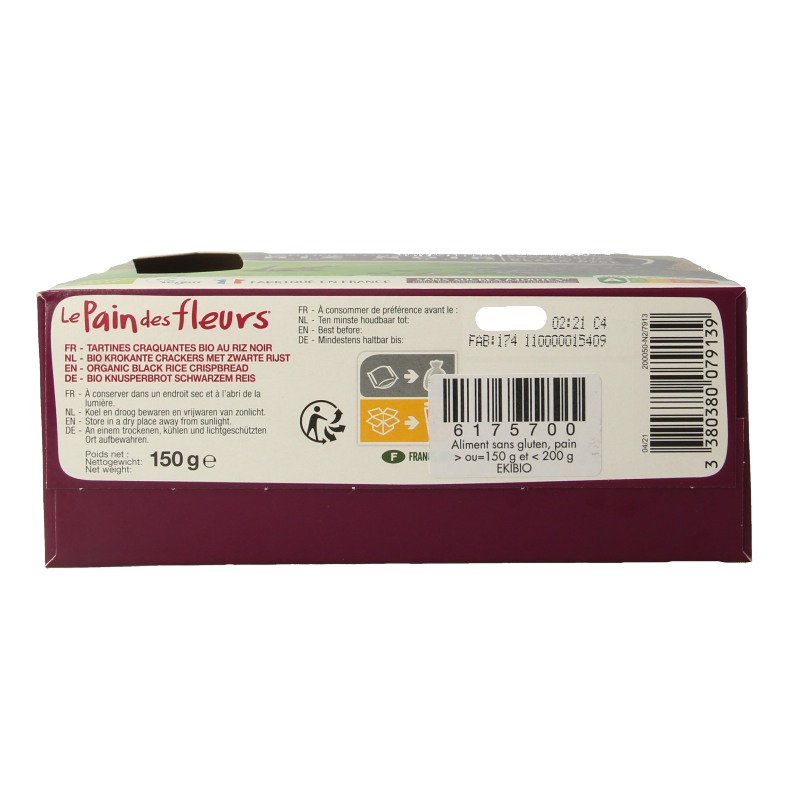 Pain Des Fleurs Krokante crackers zwarte rijst glutenvrij bio 150 Gram