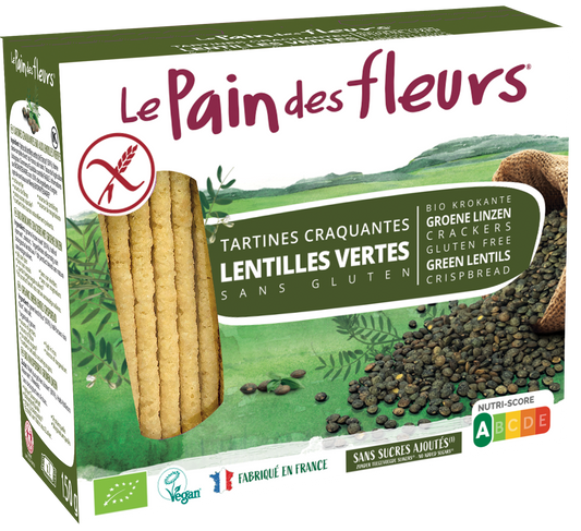 Pain Des Fleurs Krokante crackers groene linzen glutenvrij bio 150.00 Gram