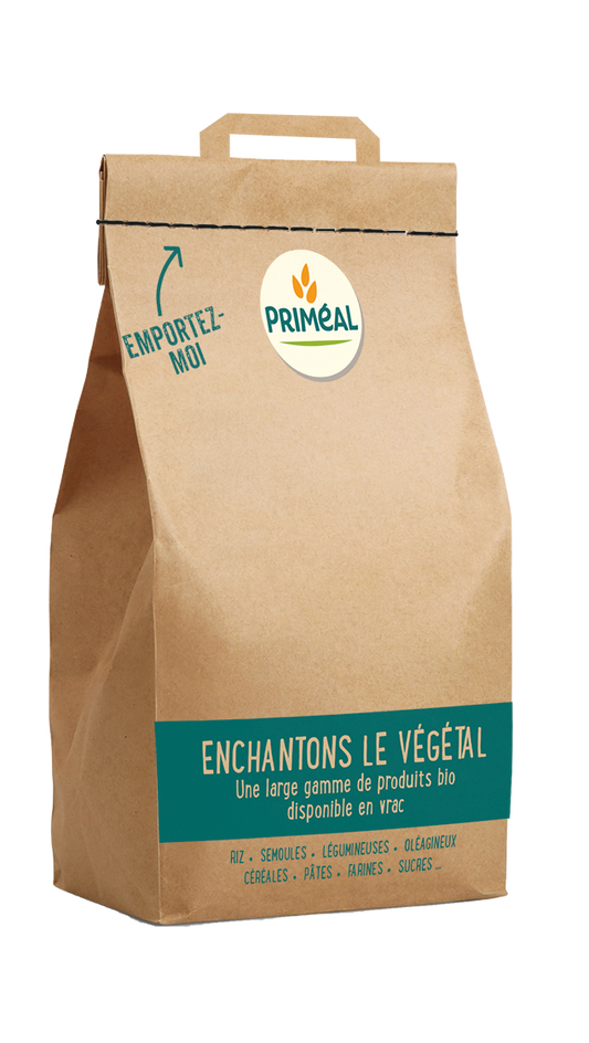 Primeal organic Carnaroli rice in a 5kg bag, showcasing the white rice grains for pasta and rice dishes.