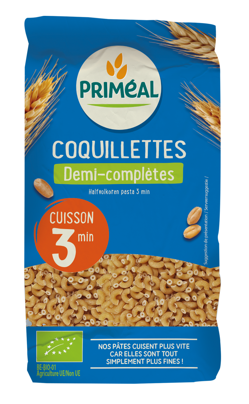 Primeal Halfvolkoren elleboogjes snelkook 3 minuut bio 500 Gram