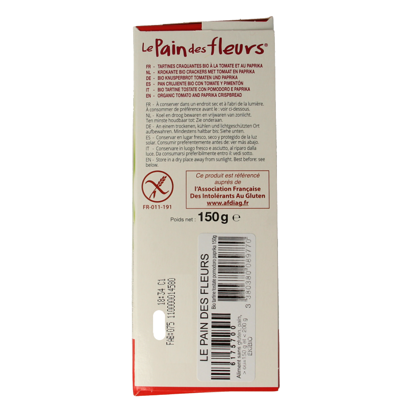 Pain Des Fleurs Aperitif crackers tomaat paprika glutenvrij bio  150 Gram