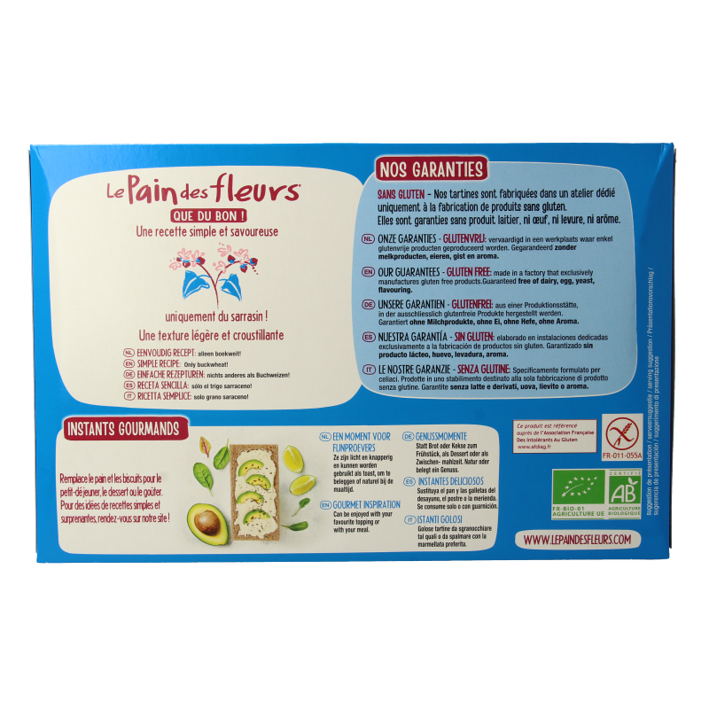Pain Des Fleurs Krokante crackers boekweit zoutloos glutenvrij bio 300 Gram