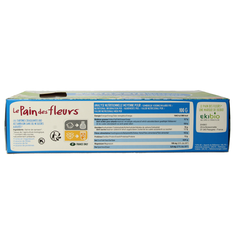Pain Des Fleurs Krokante crackers boekweit zoutloos glutenvrij bio 300 Gram