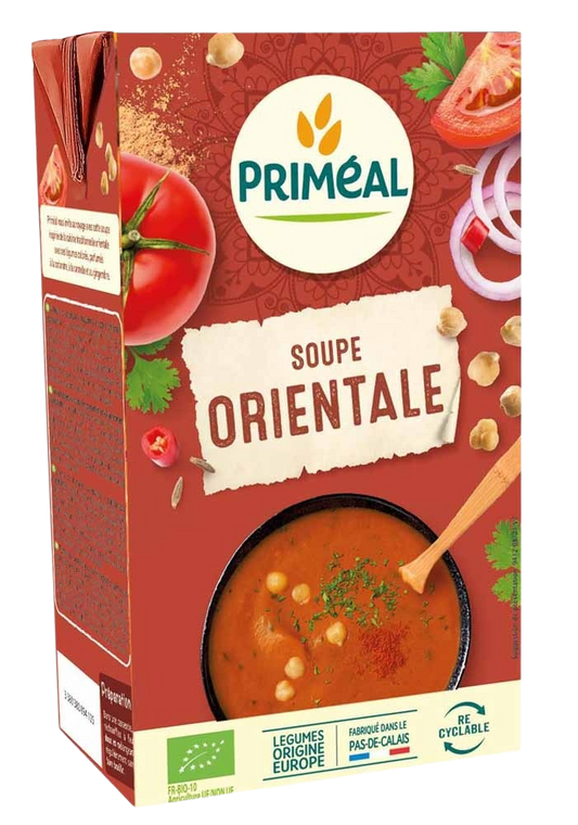 Organic Primeal Orientaalse soep in a 1-liter container, showcasing a flavorful Asian-inspired soup with fresh ingredients.