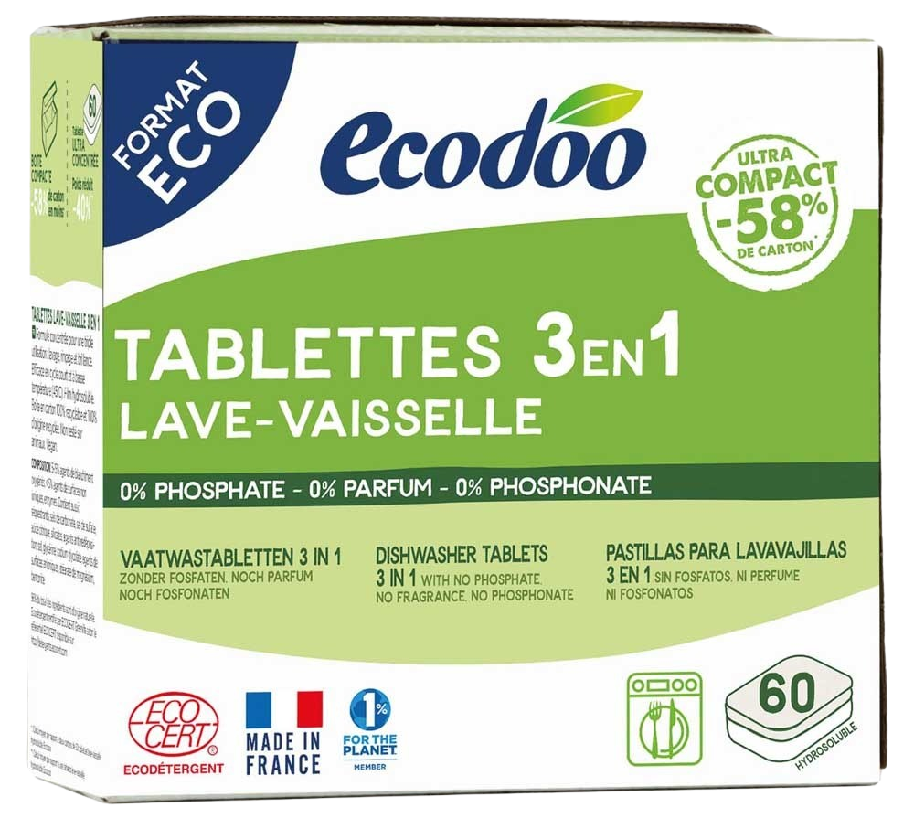 Ecodoo Vaatwas tabletten 3-in-1 geconcentreerd XL bio 60.00 Stuks