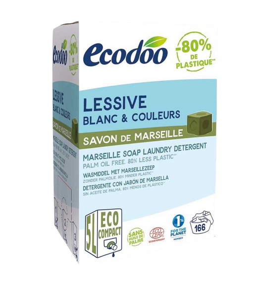 Ecodoo liquid Marseille soap detergent in a 5-liter bottle, natural eco-friendly washing liquid for laundry and cleaning.