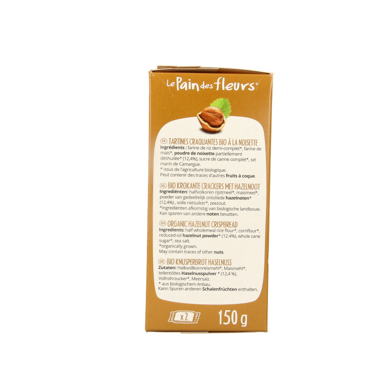 Pain Des Fleurs Krokante crackers hazelnoot glutenvrij bio 150 Gram
