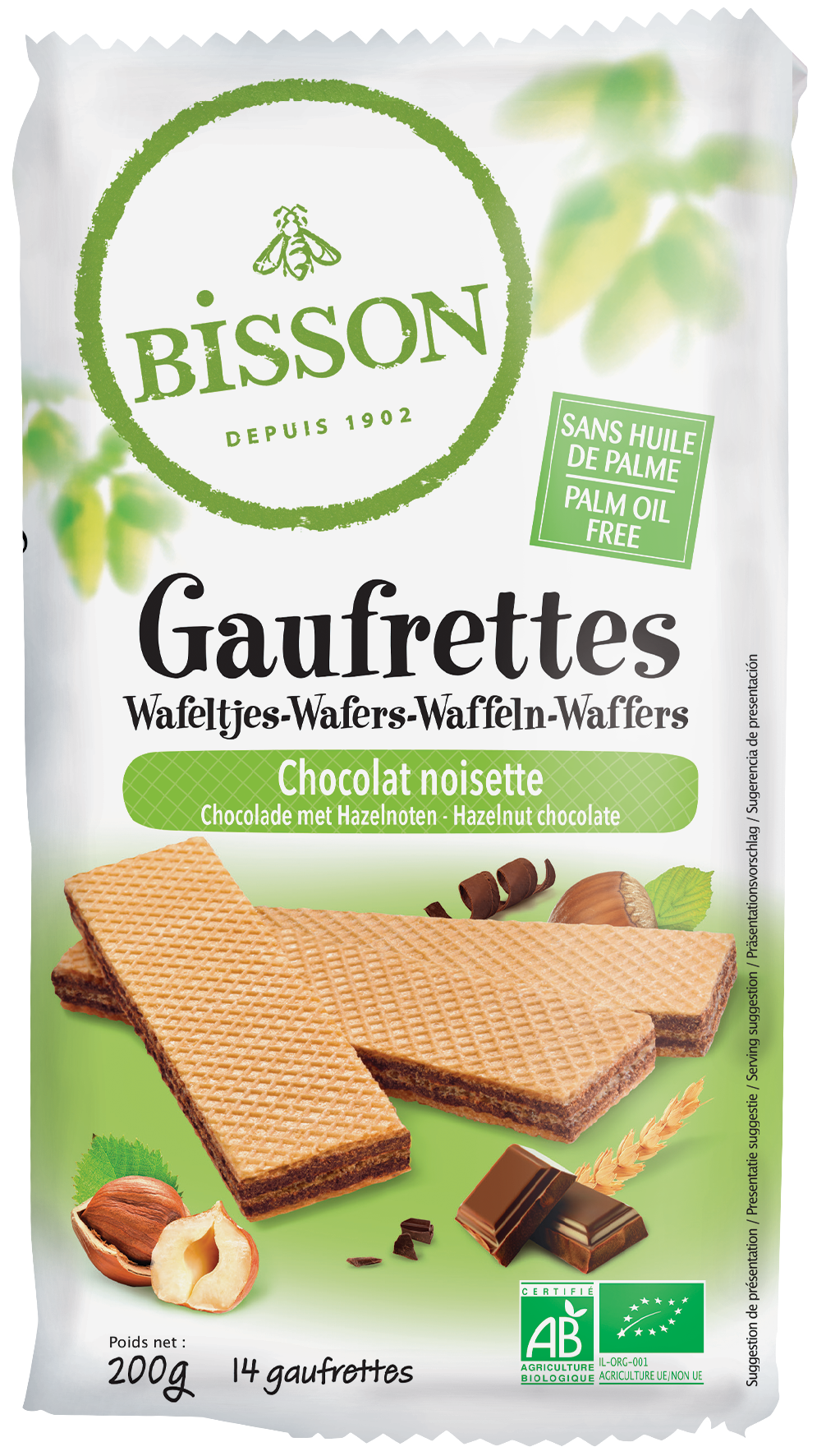 Bisson Wafels choco hazelnoot bio 200.00 Gram