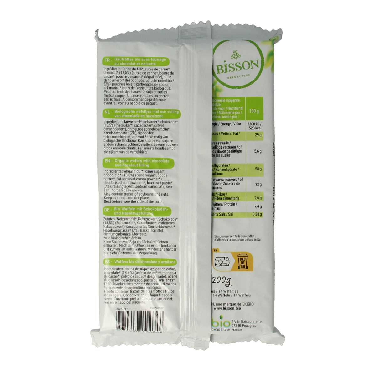Bisson Wafels choco hazelnoot bio 200.00 Gram