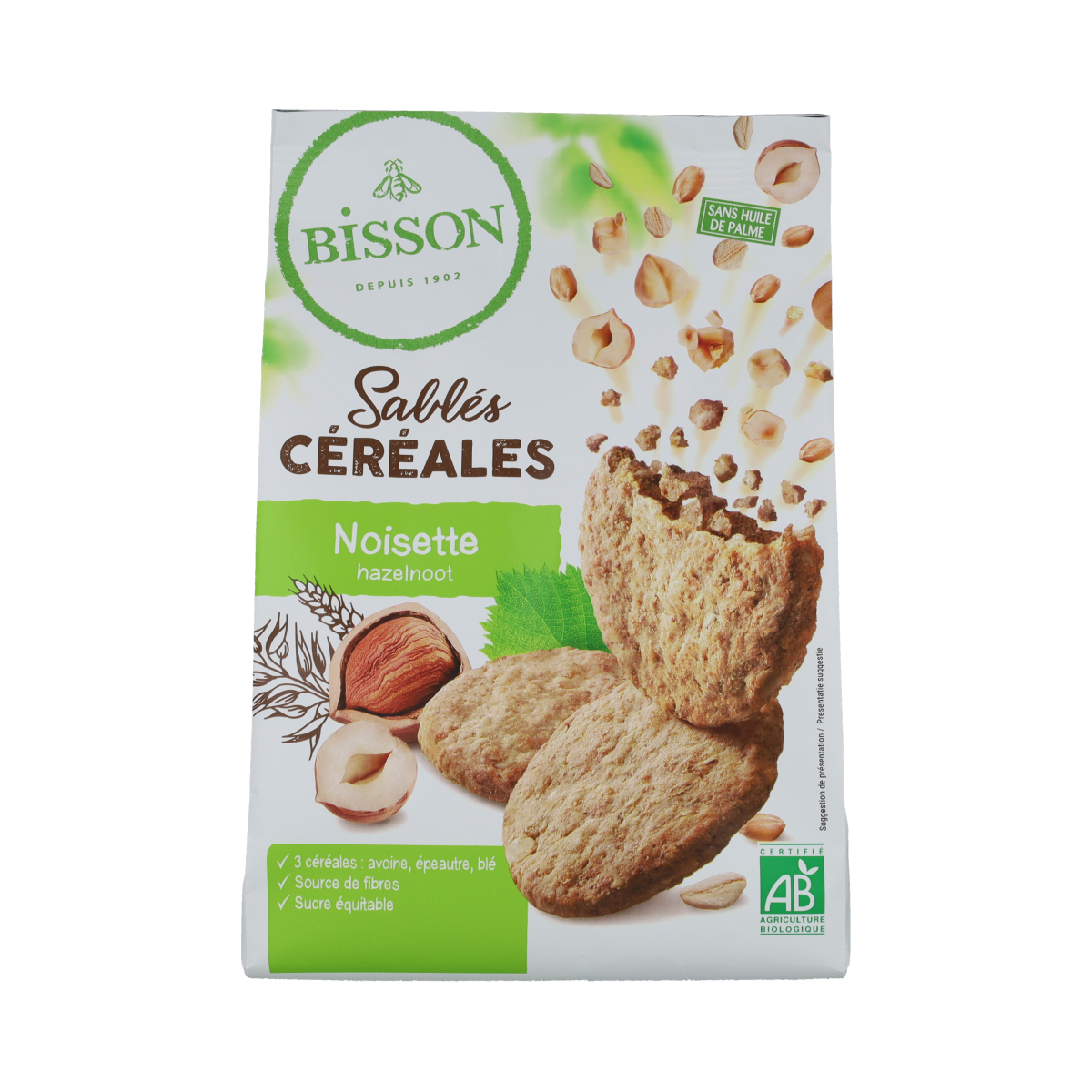 Bisson Zandkoekjes hazelnoot & granen bio 200.00 Gram