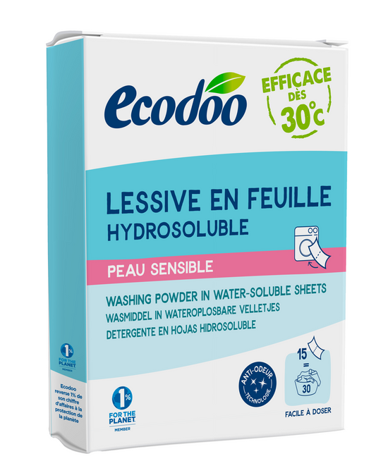 Ecodoo Wasstrips laundry sheets for sensitive skin, eco-friendly, 52 grams, natural cleaning product for laundry.
