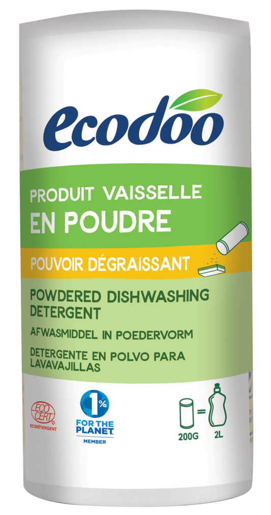 Ecodoo eco dishwashing powder in 200g package, eco-friendly cleaning product for effective dishwashing.