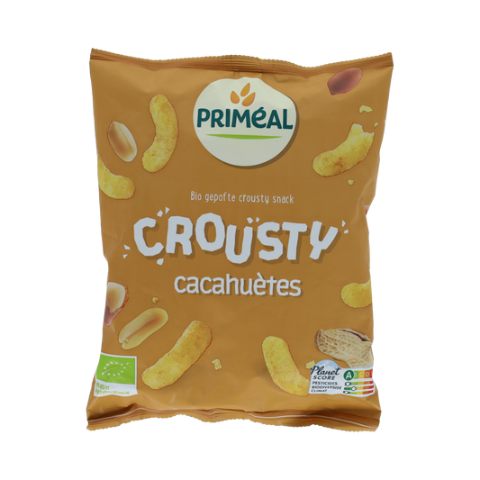 Primeal gluten-free bio peanut chips in 75g package, a crunchy snack and healthy gluten-free peanut treat.