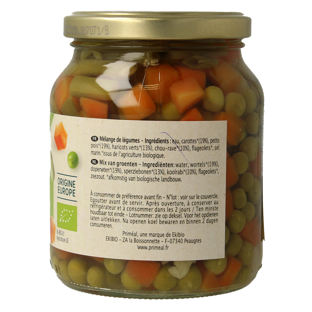 Primeal organic mixed vegetables including potatoes, fresh and colorful, in a 350g package.