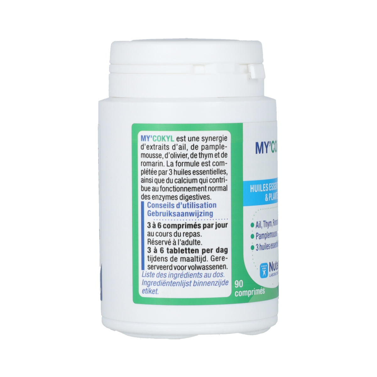 Nutergia My Cokyl herbal supplement tablets, 90 count, natural herbal remedy, shown in blister pack with tablets visible.
