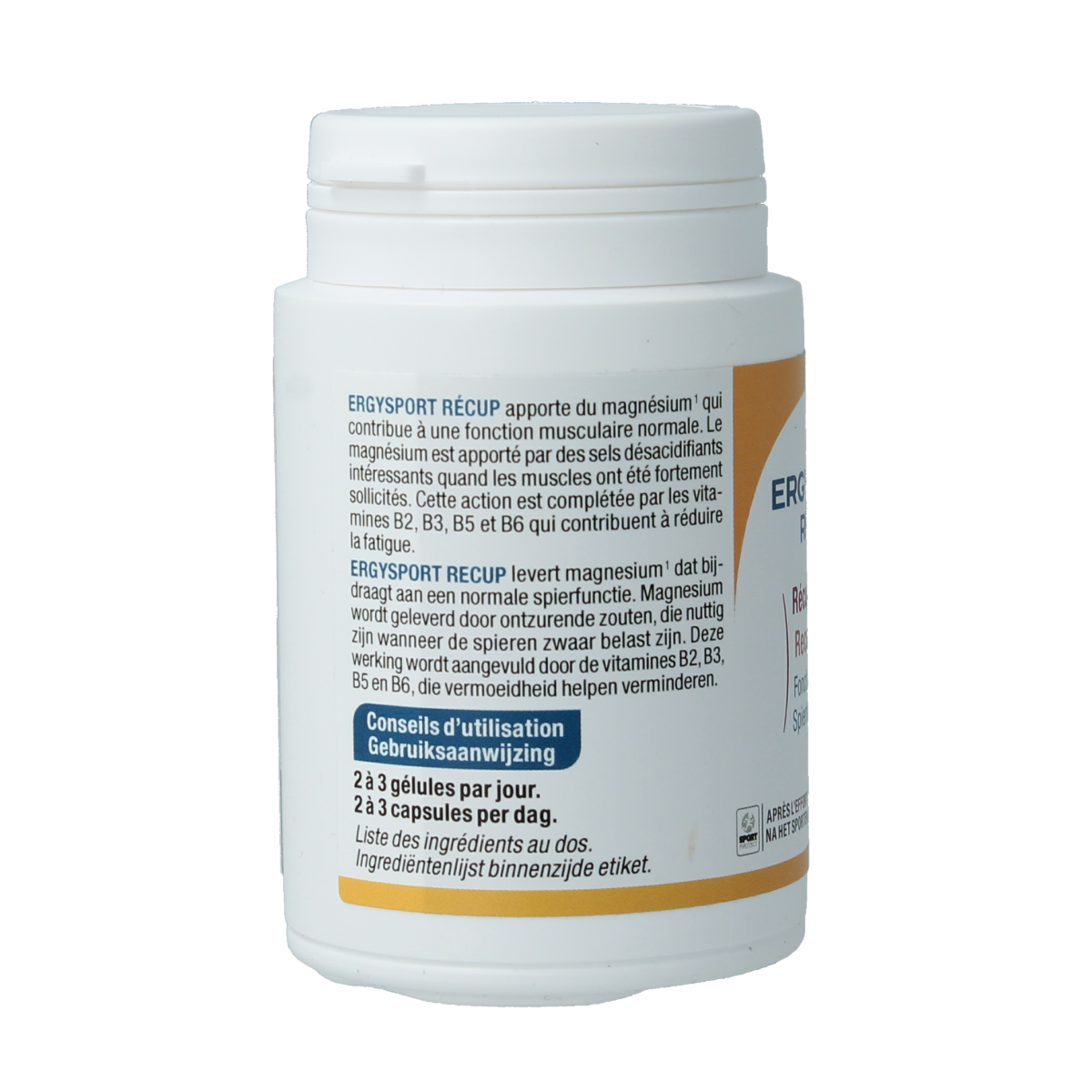 Nutergia Ergysport Recup mineral multi capsules in a bottle, dietary supplement for recovery and energy support.