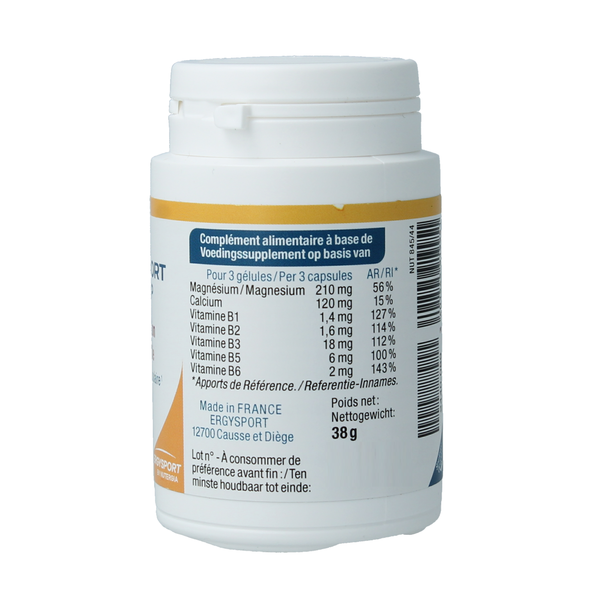 Nutergia Ergysport Recup mineral multivitamin capsules in a bottle, designed for sports recovery and nutritional support.