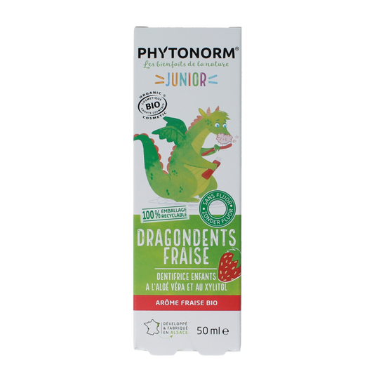 Phytonorm Dragondent tandpasta kind aardbei 50.00 Milliliter