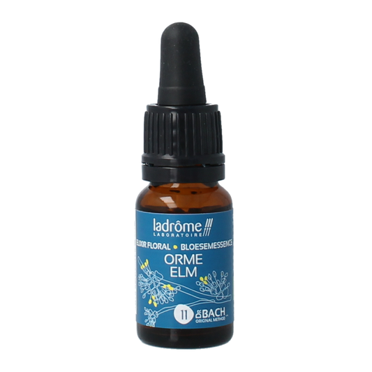 Ladrome Bloesemessence Elm bio herbal preparation in a 10ml bottle, with natural herbal ingredients and packaging visible.