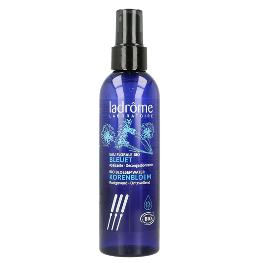 Ladrome Korenbloemwater hydrolaat spray in 200ml bottle, natural body care product with floral ingredients.