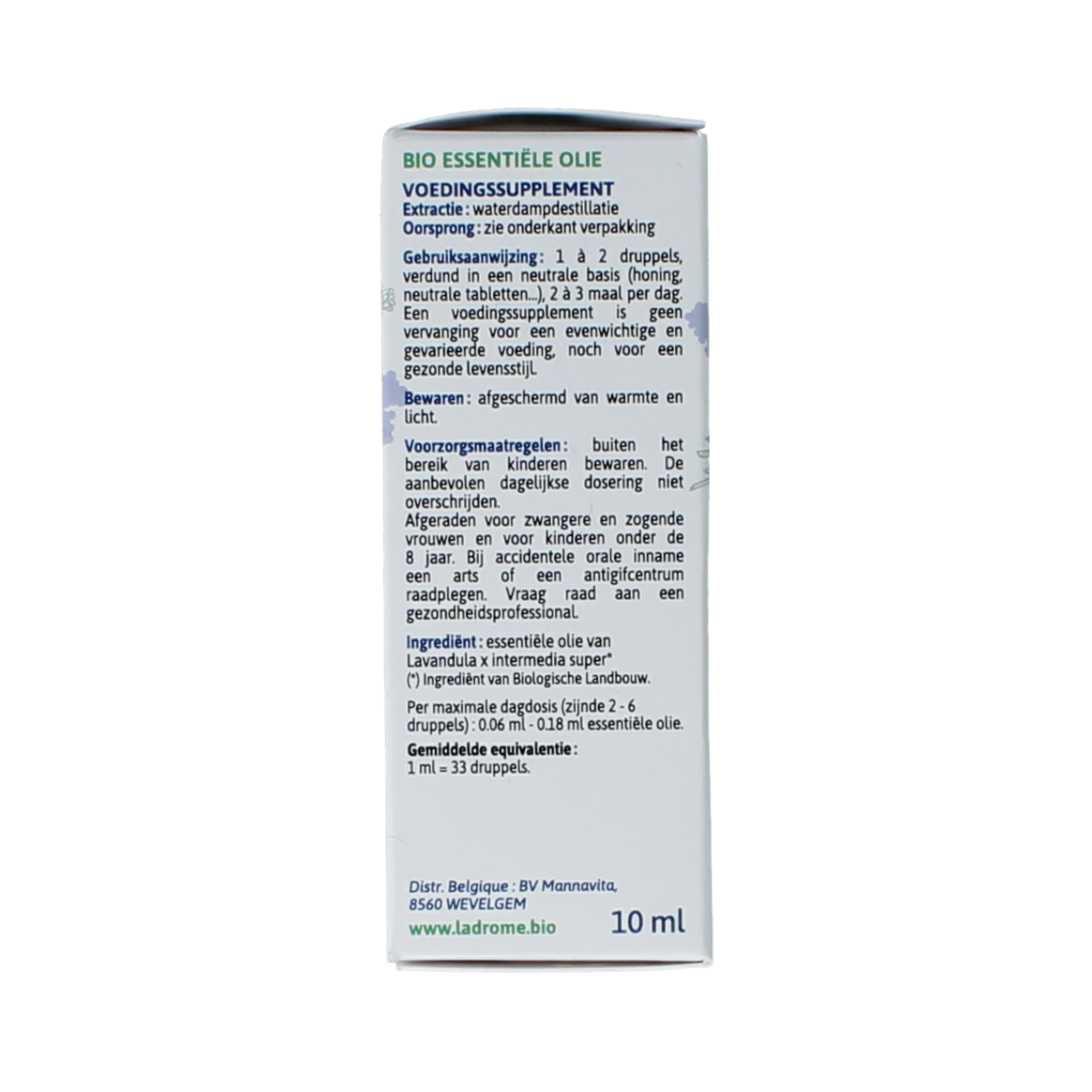 Ladrome bio lavandin essential oil in a 10ml bottle, showcasing the transparent glass container and label.