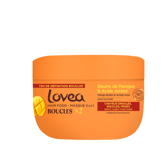 Lovea Hair Food 3-in-1 intense curl nutrition bottle with 390ml for nourishing and defining curly hair.