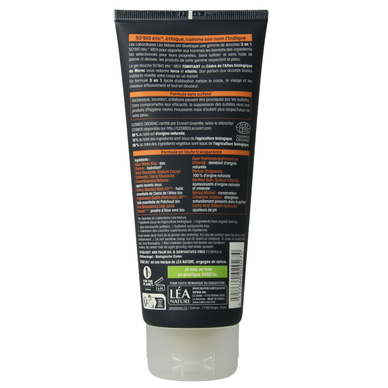 So Bio Etic Showergel for men 3 in 1 cedar 200 Milliliter