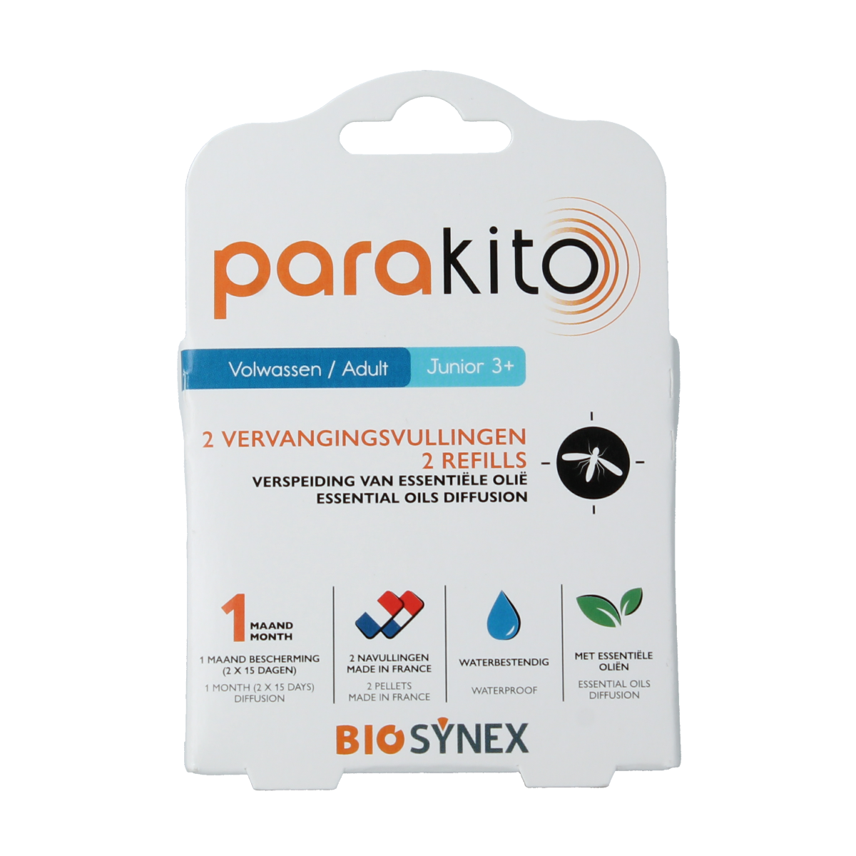 Parakito anti-mug armband refills, 2-pack, for insect bite and mosquito protection, shown with refill cartridges.