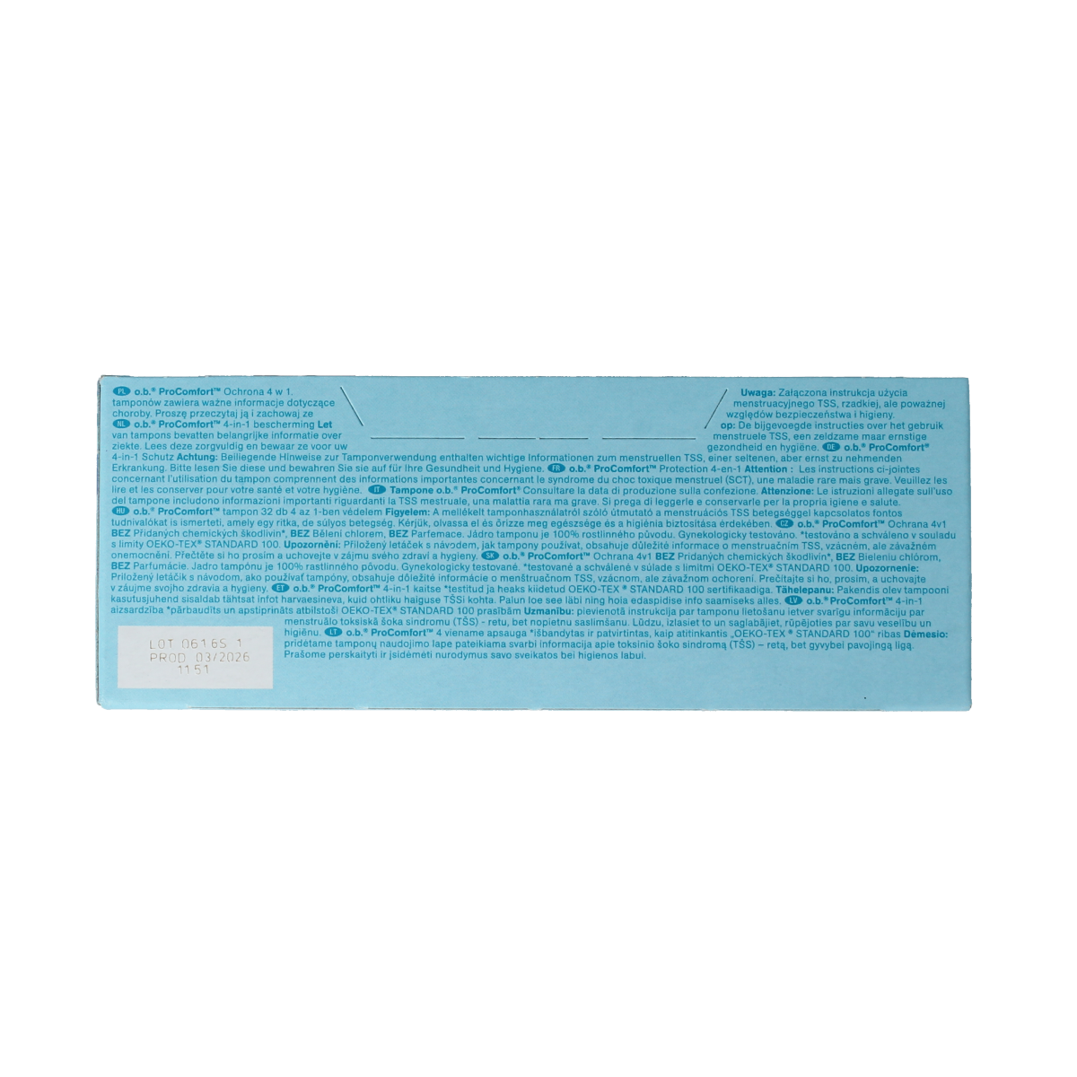 OB Tampons Pro Comfort Advanced Super Plus, 32 pack, feminine hygiene tampons with super plus absorbency in a box.