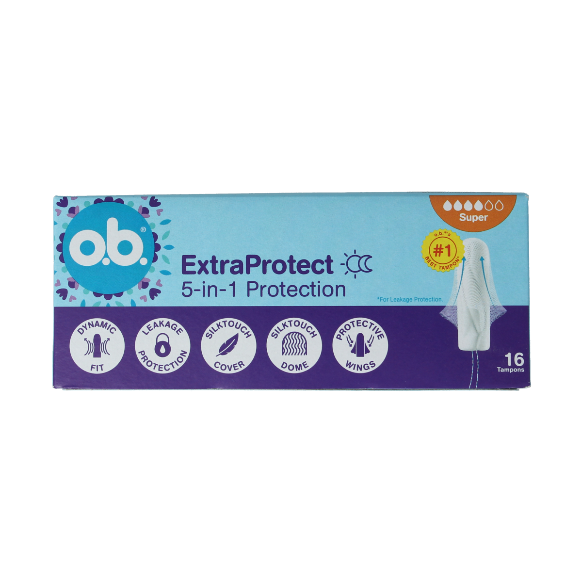 OB Tampons Extra Protect Super, 16-pack, feminine hygiene product designed for maximum absorbency and comfort.