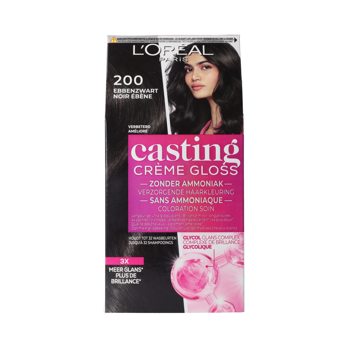 Casting Creme Gloss Midnight Chocolate hair dye in a 200ml set, featuring rich, deep brown color for natural-looking hair.