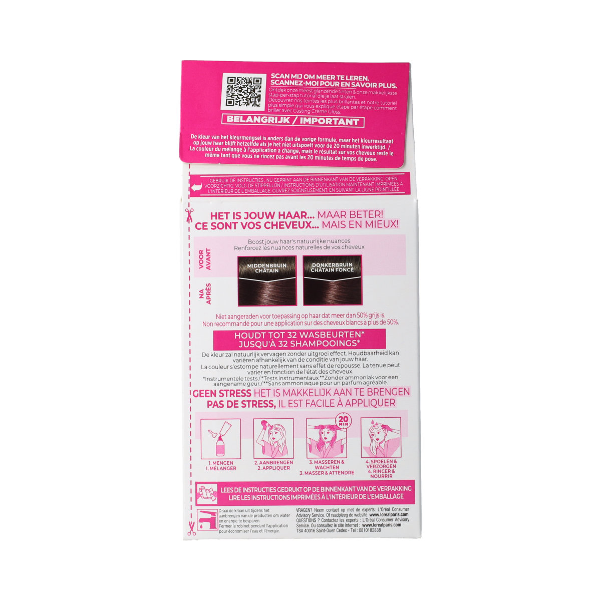 Casting Creme Gloss 415 Iced Chestnut hair dye kit, featuring a tube of coloring creme and applicator for easy hair coloring.