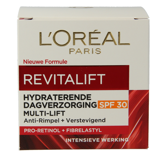 L'Oreal Paris Revitalift SPF30 face cream in 50ml jar, nourishing facial skincare with sun protection.
